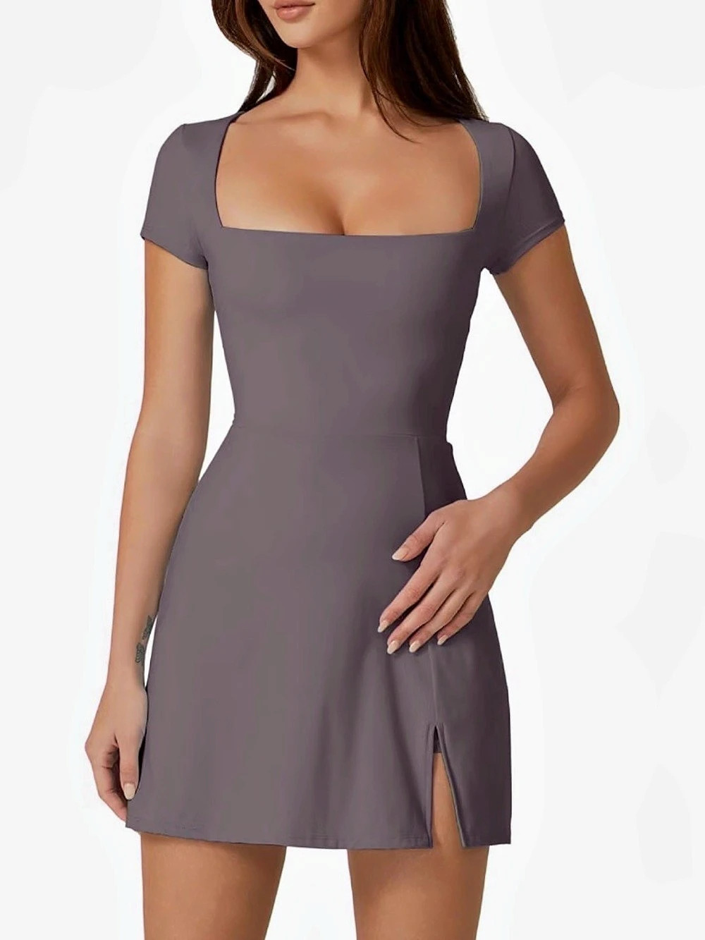 Qinsen Purple Mini Dress with hidden short